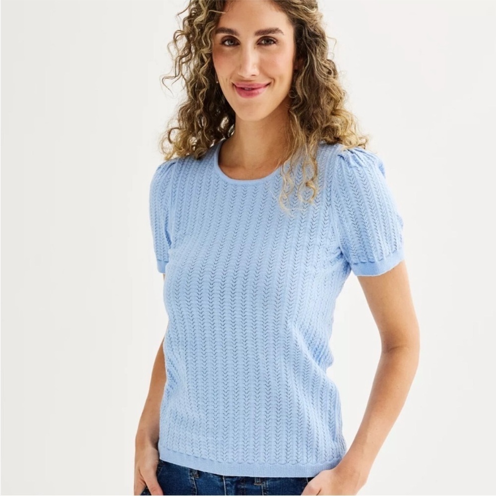 ⛱️🔥Draper James - Light Blue Short Sleeve Pointelle Sweater - XL